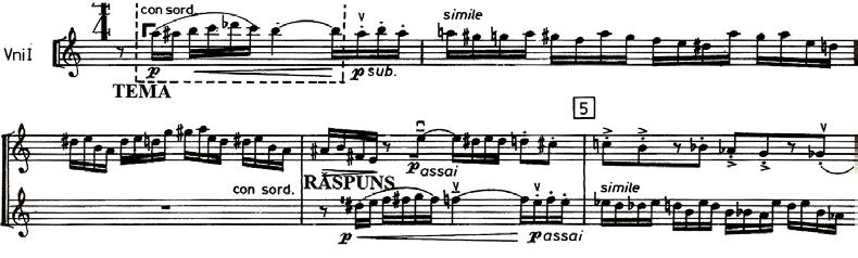 20 for orchestra, part I, theme 1, mm. 1-3 Fig. 1b Sigismund Toduţă, Concerto no. 2 for string orchestra, theme, mm. 1-5 The Bachian sonority: Dmitri Shostakovich, Quintet op.