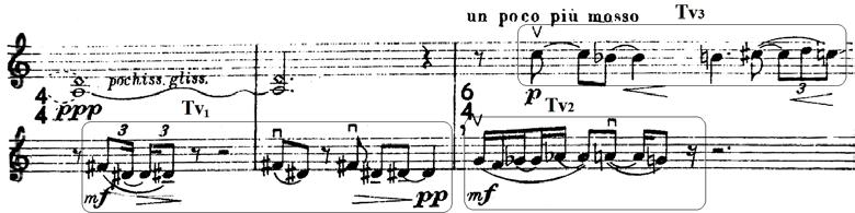 Fig. 11 Myriam Marbé, Sonata for two violas, theme The whole discourse of the section (Aria) is built up by overlapping and