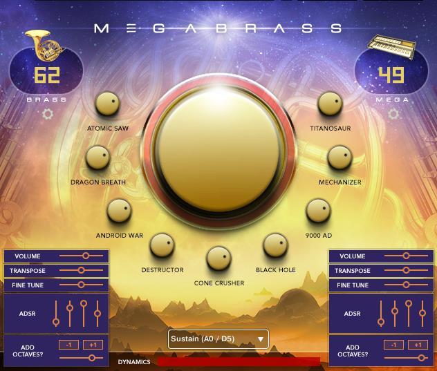 INTERFACE The Big Knob: Hypes up the sound by adding extra acoustic layering, EQ to both layers, and additional saturation. Synth Mix Knobs: Atomic Saw, Dragon Breath, etc.