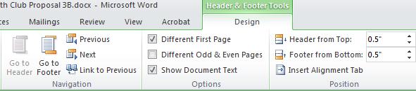 3. Create a header or footer, or make changes to the existing header or footer, on the first page. No Header or Footer on the First Page 1.
