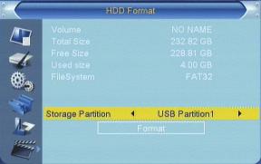 In the option Storage Partition, please select through the keys [ ] the hard disk partition you want to format. 2. Please place the cursor over Format and press [OK]. 3.