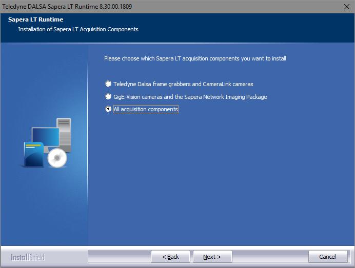 vi) Check in the MS Windows Control panel that the Sapera Driver is installed (as well as all other