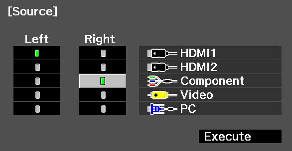 Note: Depending on the source and resolution of each input, the two screens may not appear to be of equal size when the Equal option is selected.