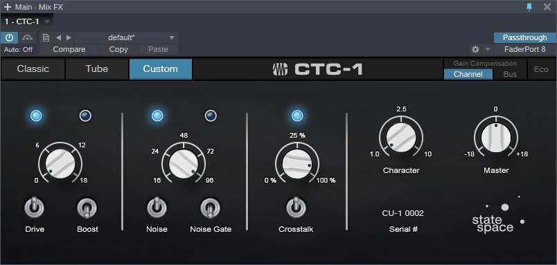 Example Two: CTC-1 Plug-in Controls In addition to the CTC-1 plugin modeling two classic consoles and one custom summing engine, it also has additional controls allowing more control and flexibility
