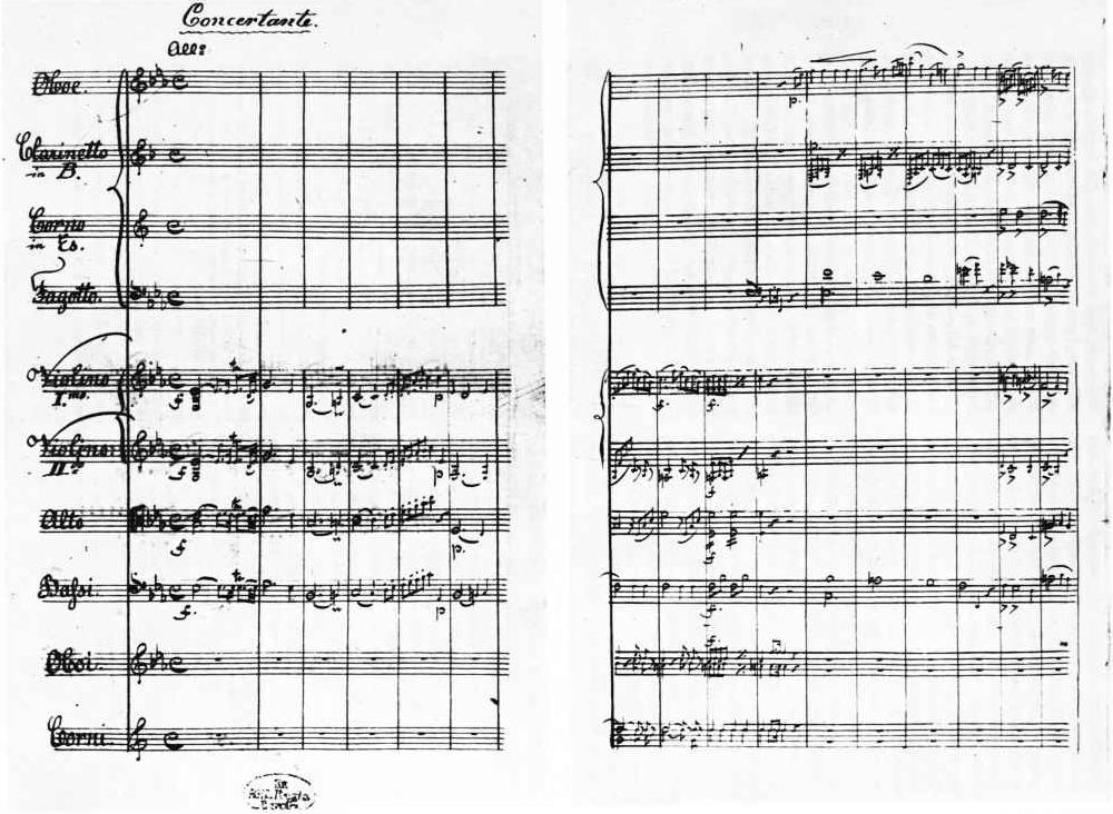 Facs. 1, 2: Sinfonia concertante in E b : folios 1 r and 9 v of the score copy from the estate of Otto Jahn (State Library Berlin