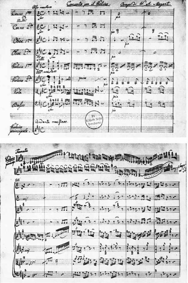 Facs. 3, 4: Violin Concerto in D: pages 1 and 38 of the Berlin score copy from the Aloys Fuchs Collection (State Library Berlin Prussian