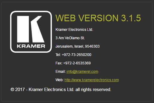 9.7 About Page The VP-772 About page lets you view the Web page version and Kramer