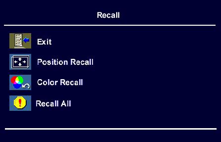 8. Recall: The function of "Recall " is to reset controls return the settings to the factory preset values for the selected group of functions.