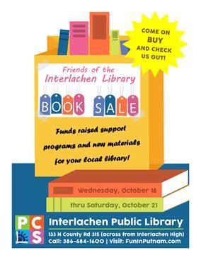 Used Book Sale The Friends of the Interlachen Library are hosting a Used Book Sale at the Interlachen Public Library starting Wednesday, October 18 thru Saturday, October 21st (during normal library