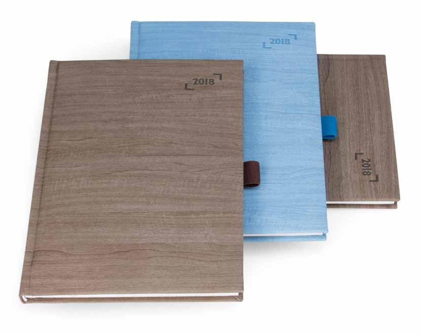 36 2018 Diaries & notebooks Elegant Wood Artificial leather imitation wood Decent blind embossing of the current year Practical pen loop matches the cover Diaries Daily Weekly