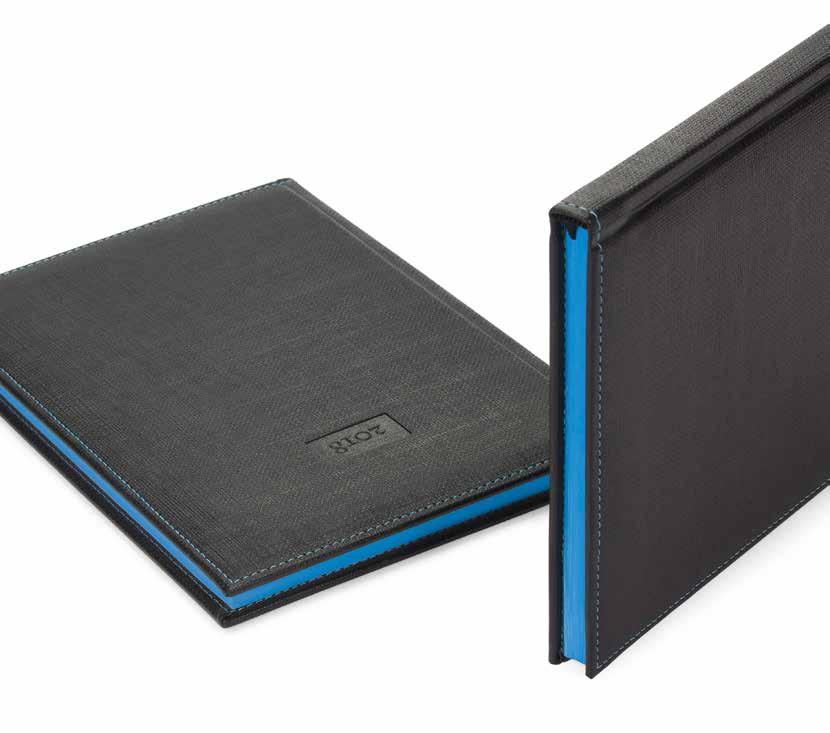 46 2018 Diaries & notebooks Elegant Nilo Eye-catching blue book edge Structured black artificial leather with metallic shine Stitching matches the book edge