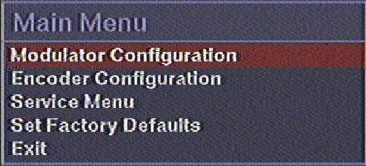 All selectable options of modulator menu are shown in below figure. You can select output channel using left and right arrow keys.