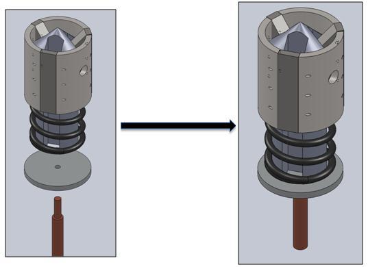 Align Spring and place over the bottom end of the reaming cone, align