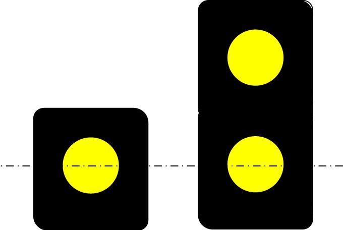available Principal route set A double yellow caution positioned to the left-hand side of a single yellow caution.