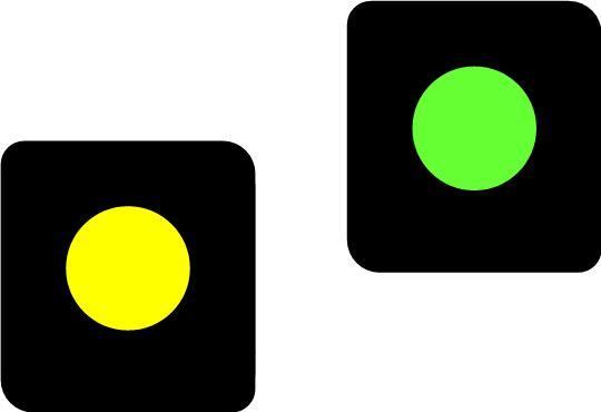 The green light is positioned so it appears higher than the yellow light Figure 53: Splitting distant straight ahead unrestricted proceed-aspect right-hand junction Splitting distant straight ahead