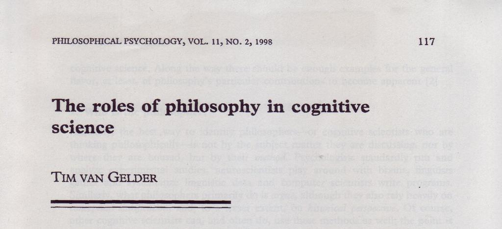 The roles of philosophy in cognitive science Then, how PS (or philosophy) can cooperative with sciences?