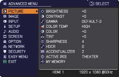 While the projector is displaying any menu, the MENU on the projector works as the cursor s. The basic operations of these menus are as follows.