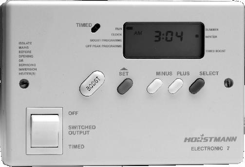 Electronic 7 User Operating Instructions The Horstmann Electronic 7 Water Heater Controller has been especially developed to control the immersion heater as economically and conveniently as possible.