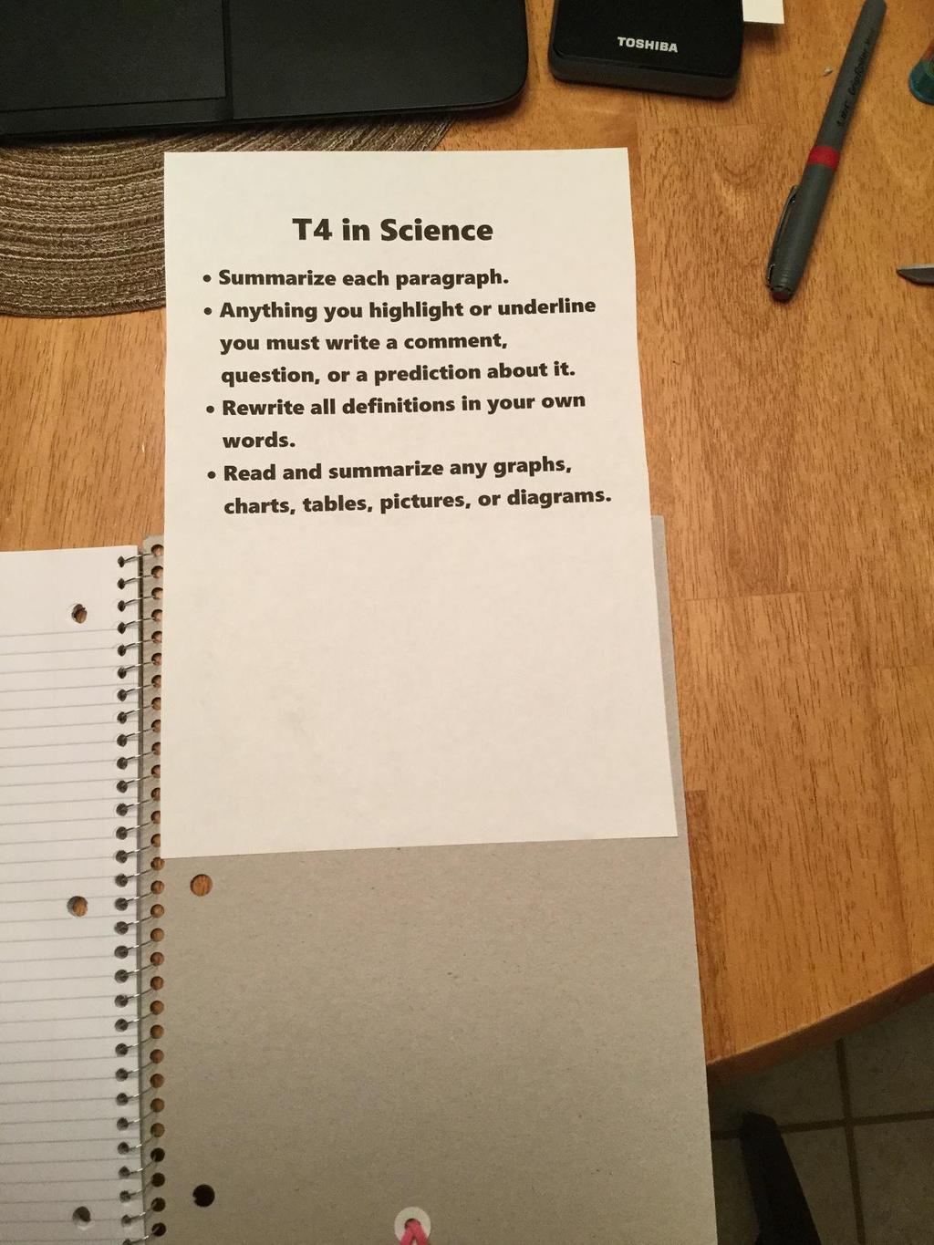Flip Out Science Reference Charts On the inside of the back cover of your spiral, glue the T4 in science page.