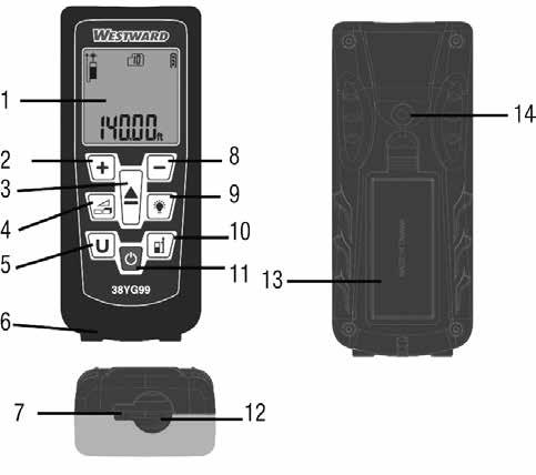 LOCATION OF PART/COMPONENTS troubleshooting operation 1. LCD Display 2. Add 3. Measure Button 4. Measure Function Area Volume Pythagoras 5. Unit of Measure 6.