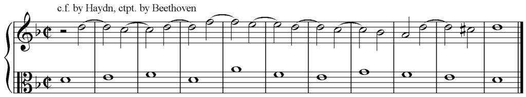 Always end an upper-voice fourth species counterpoint with a 7-6 suspension (penultimate bar) going to a whole-note octave (last bar).