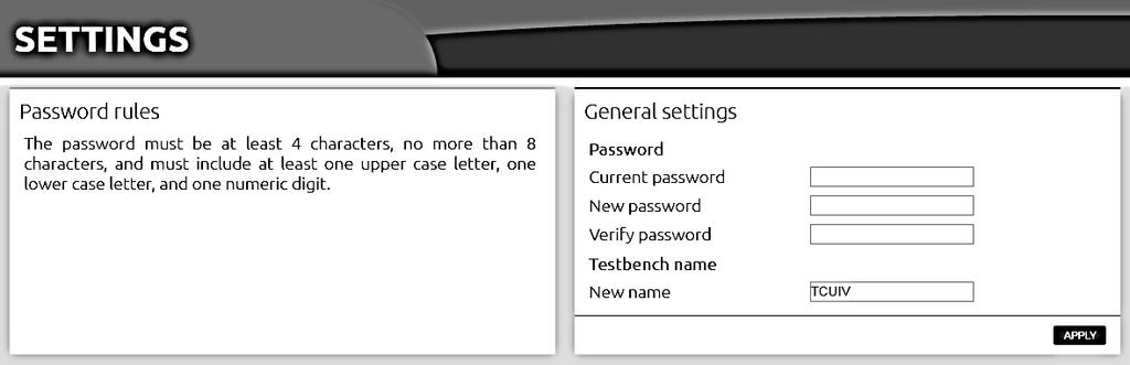 5.14 General settings A password and a custom name for the measurement system can be adjusted.