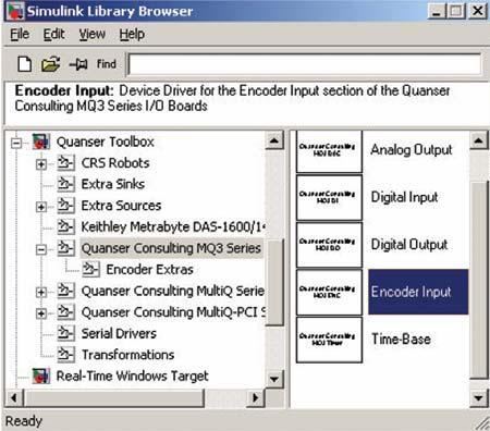 Get the Encoder Input from the Quanser Toolbox/Quanser Consulting MultiQ3 Series as shown in Figure 1.2 Figure 1.