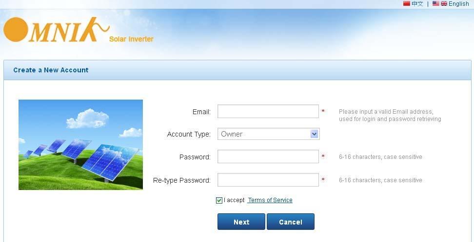 2.6.1 Click Register button to go to registering interface for new account Click and enter the register interface Picture 2.6.1 2.6.2 Fill in user s information as required choose Owner Click and enter the configure interface Picture 2.
