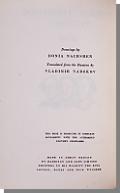 [4] copyright page, 5 table of contents, [6] illustration, 7-56 text, [57] blank, [58-59] books in series, [60] blank Series and Number: Russian Literature Library, 8 Price: 5s Description: Nabokov s