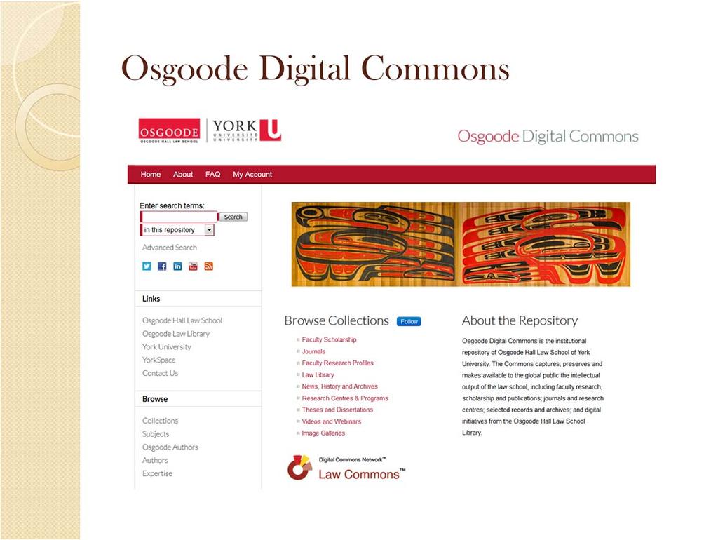 This is the welcome screen for Osgoode Digital Commons.