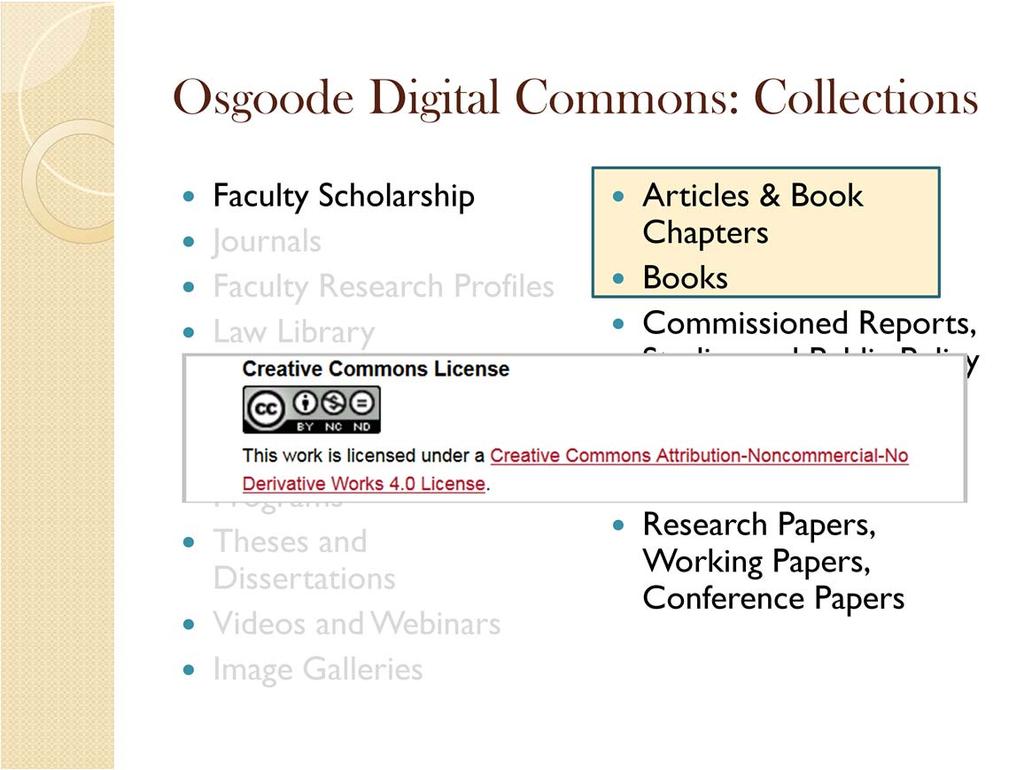 For each scholarly item posted on Osgoode Digital commons we ensure that we have acquired the necessary copyright permission from the publisher.