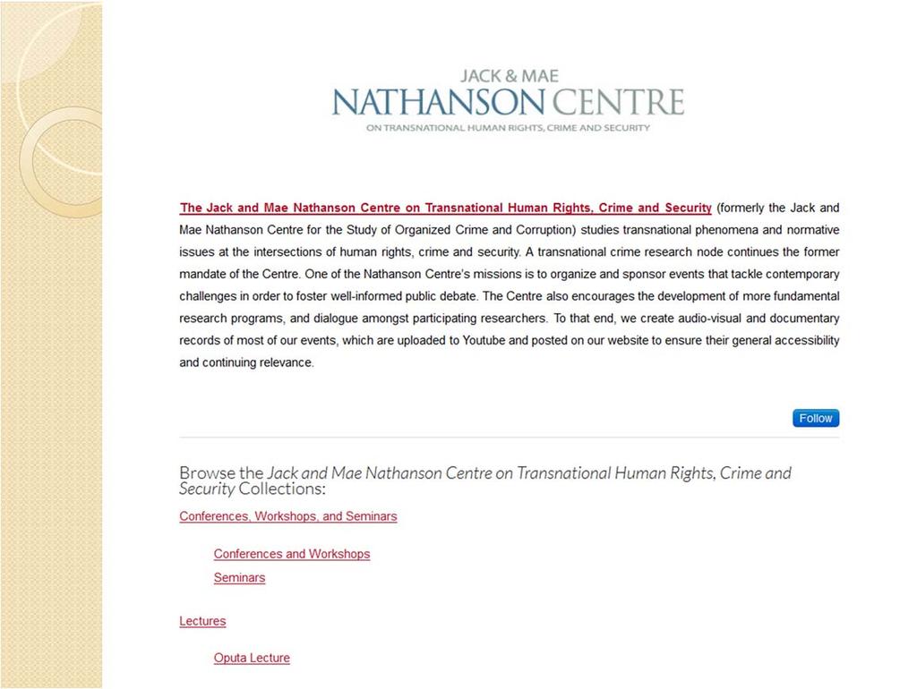 The work of the Nathanson Centre on Transnational Human Rights, Crime and Security for