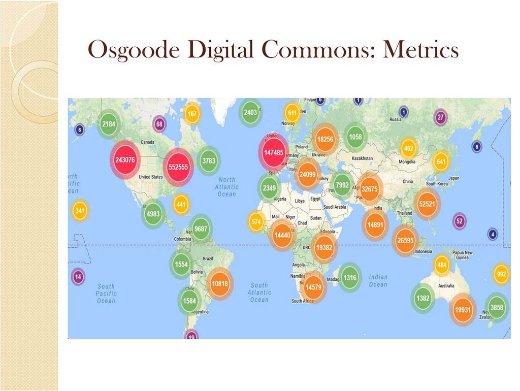Here s a somewhat squished representation of the global reach that the scholarship in Osgoode Digital Commons has had to date.