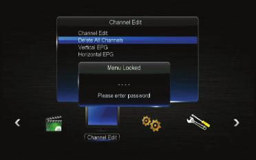 4.2 Delete All Channels A password is required to enter the Delete All Channels menu (default password is 0000 ) Afterwards, all channels can be deleted.