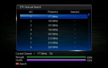 3.2 DTV Manual Search DTV Manual Search Press OK button to selected the frequency, then press red button