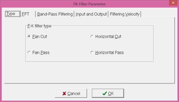 Then, double click on the display to execute the filtering. If you right click the "F-K" button, the control dialog will appear with the following options available.