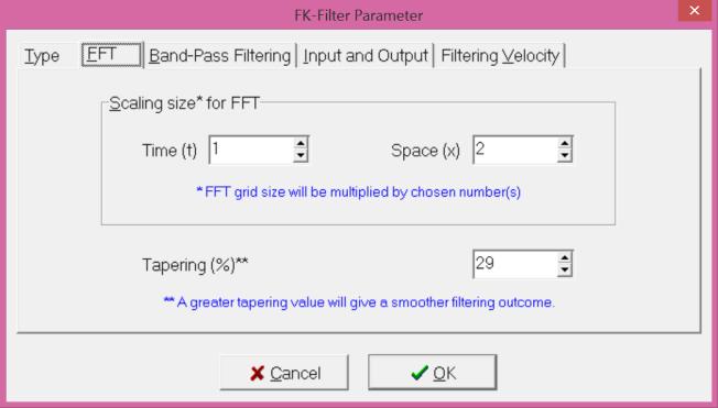 FFT Scaling size of the Fast Fourier Transformation (FFT) can be specified for time (t) and space (x) axes.