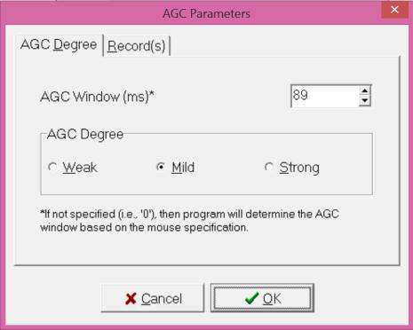 5.3 AGC Depress the "AGC" button to apply automatic gain control. The following information dialog will appear that instructs how to execute it (i.e., double click at the center of the zone of interest in the seismic display, or drag the mouse to specify a rectangular zone and then double click).
