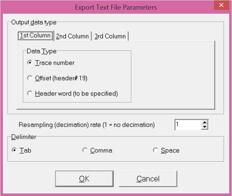 A control dialog will appear, which is explained in section 3.2. 3.1 Export Data This module outputs seismic data as a text file (*.txt) by using the 3-column format.