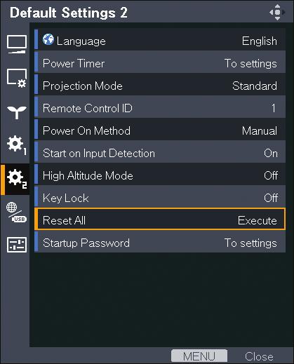 Restoring All the Settings to Their Defaults Restoring All the Settings to Their Defaults 1. Press the [Menu] button. 2. Select [Default Settings 2], and then press the [ ] button. 3.