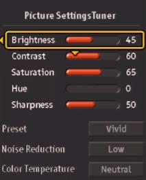 color preset settings and select the desired mode. Select Noise Reduction to choose the desired option: Off Low Medium High 24 1.
