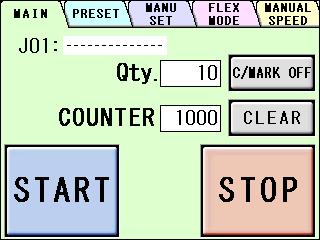 2 Press START to start an automatic operation. The display will change to RUNNING. 3 Press STOP and the machine will make an EMERGENCY stop even if the operation is underway.