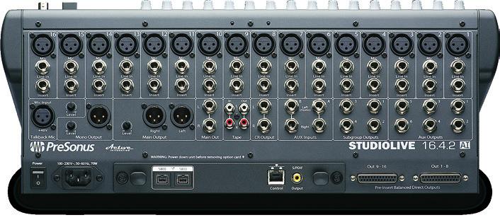 Return Inputs Fat Channel with: Variable High Pass Filter 4-band parametric EQ Full featured compressor Sophisticated gate with Key Listen and Key Filter (with sidechain) Limiter with variable