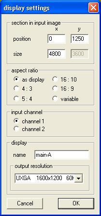 The following settings can be chosen per preset for each display: position size aspect ratio input channel output resolution position and size of the section of the input image this display shows