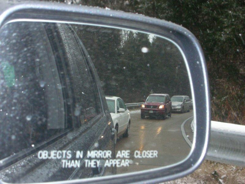 Figure 1: Objects in mirror are closer than they appear image from http://amchurchadultdiscipleship.