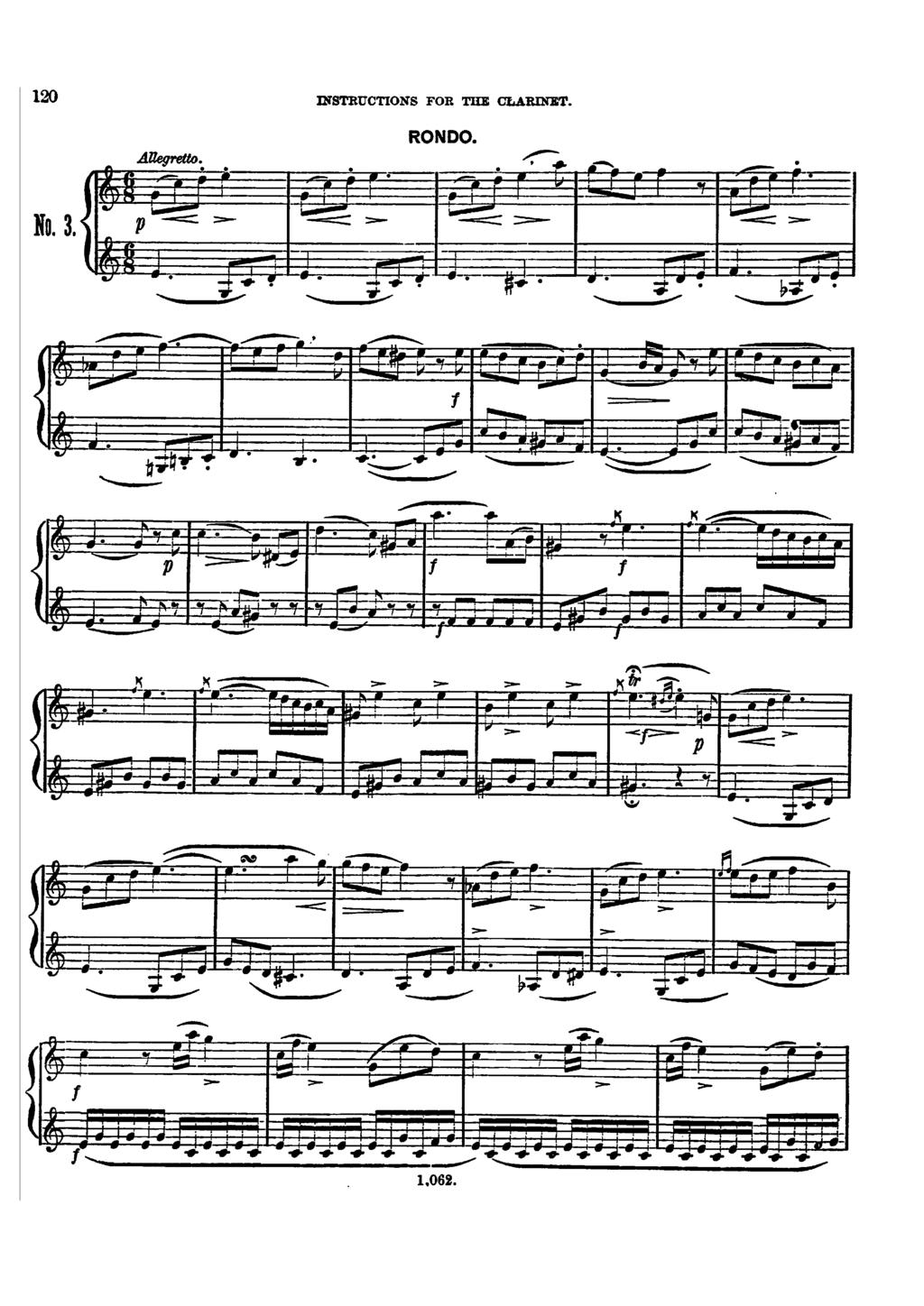 120 JNSTRUCTONS FOR THE CLARNlllT RONDO No 3, ::::=,_ ++,, _,