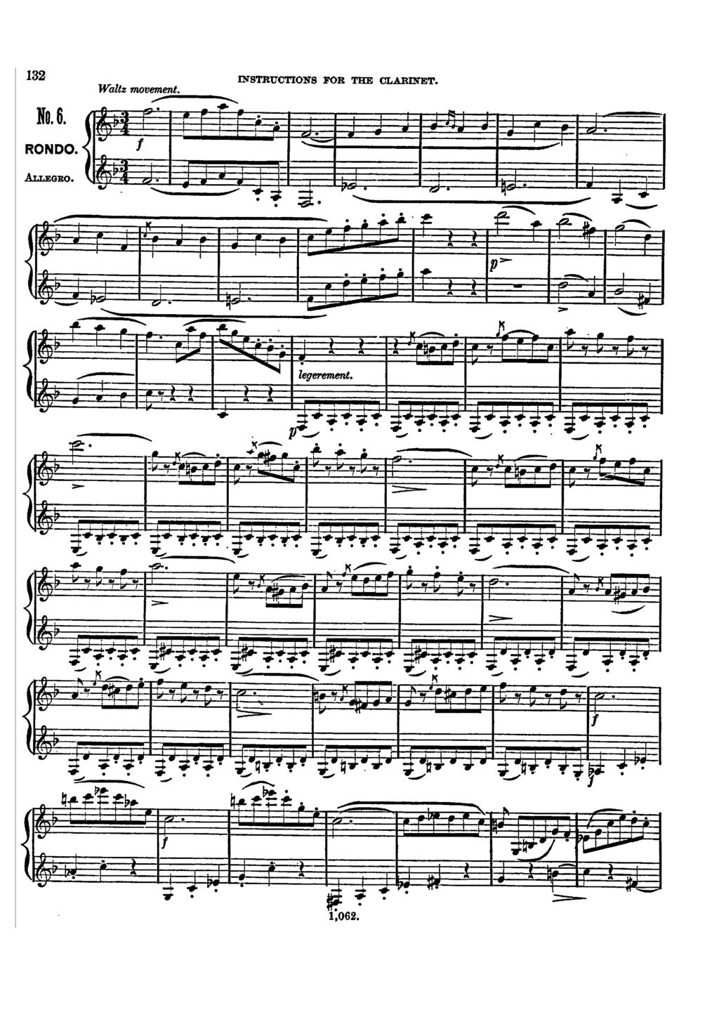 132 NSTRUCTONS FOR THE CLARNET Waltz movement No6 RONDO {, V u n ft,, "", " l'_j, " t { "', "" " u,