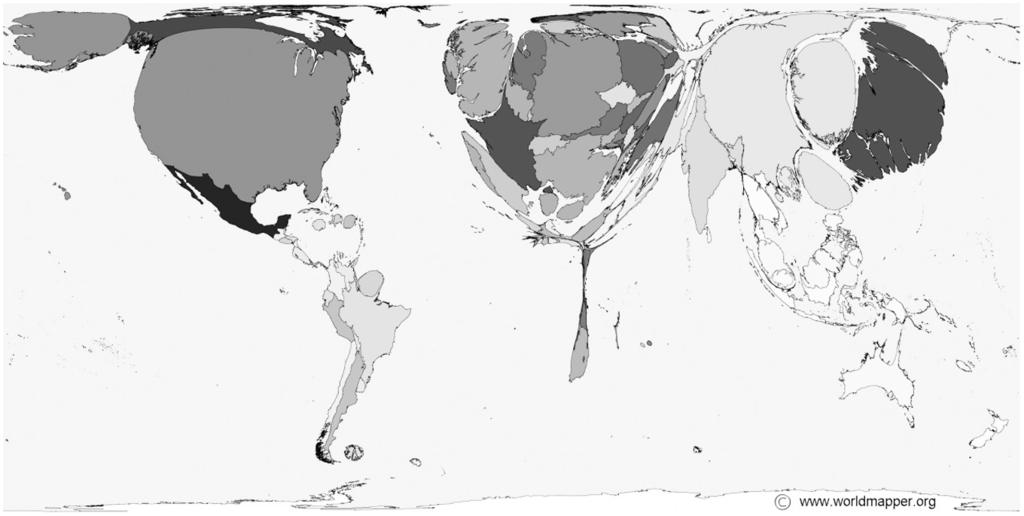 28 VISUAL METHODS IN SOCIAL RESEARCH FIGURE 2.4 World map showing total number of internet users by country, 2002. Source: http://www.worldmapper.org/display.php?selected=336 FIGURE 2.