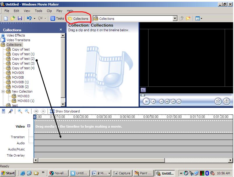Activity 7 Windows Movie Maker You now have all your clips in the Your Schoolname Videomodule_Yourclass. You can see all of your files by clicking on the Collections button at the top of the screen.