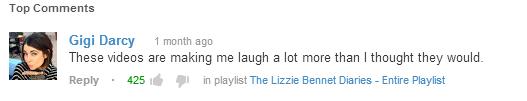 21 episodes of The Lizzie Bennet Diaries. Instead of posting videos of her own, Gigi liked and commented on previous videos in the series.